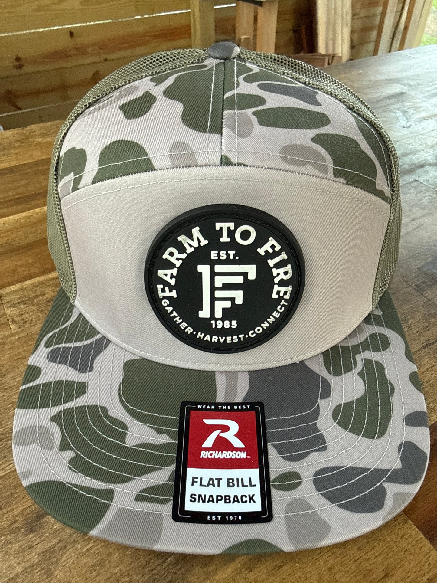 C3 Green Camo 7panel Richardson Flat Bill Hat PVC