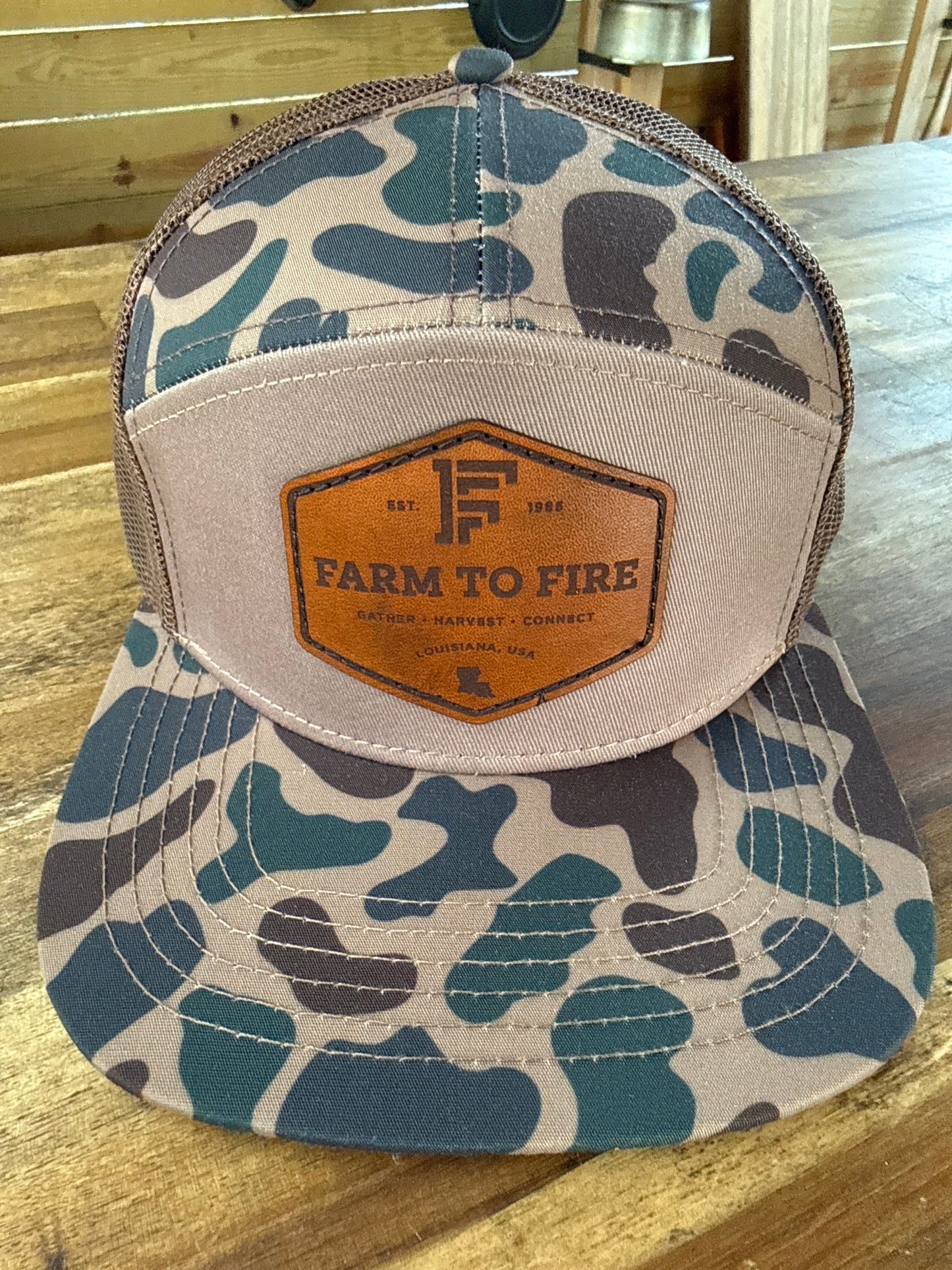 C4 Brown Camo 7panel Lost Flat Bill Hat Diamond  Dark Leather