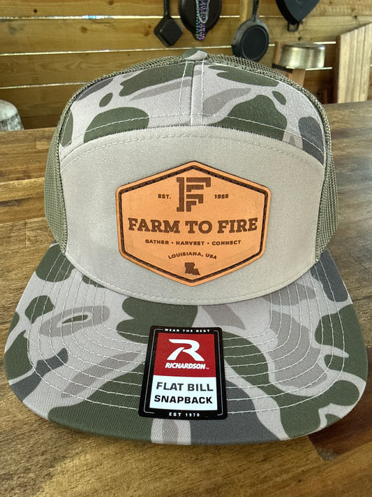 C2 Green Camo 7panel Richardson Flat Bill Hat Diamond Light Leather