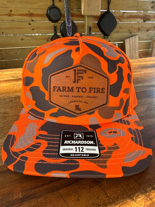 A1 Orange Camo Richardson 112 Hat Diamond Leather