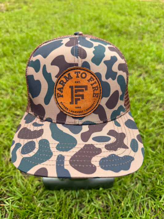Green/Brown Camo LOST Hat with Circle Leather Patch