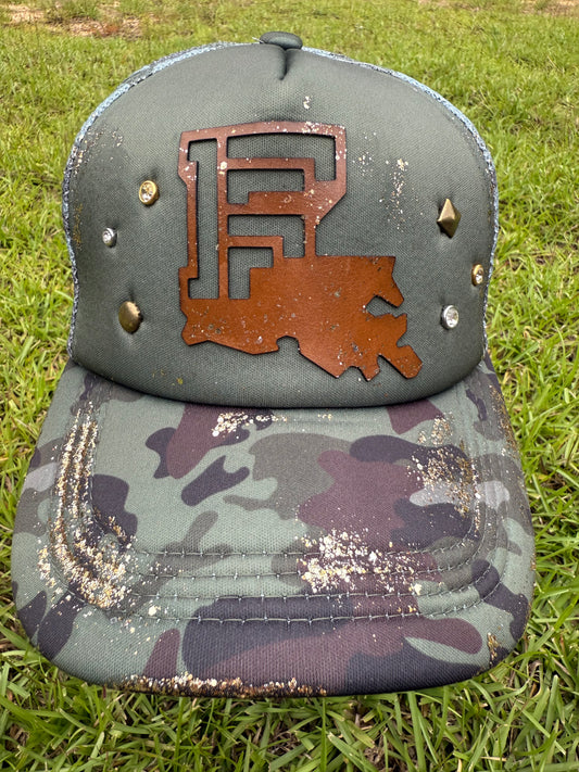 Women’s Camo Hat Embellished Bling and Leather