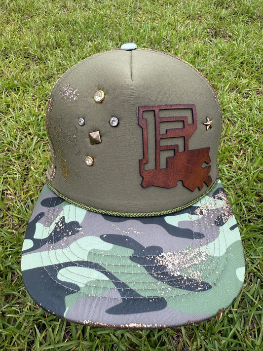 Women’s Camo Rope Hat Embellished Bling and Side Leather Patch